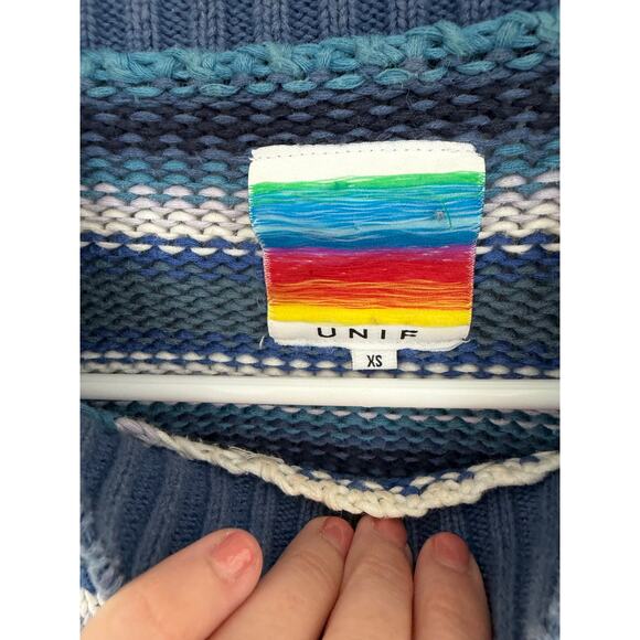 UNIF Clarissa Striped Chunky Knit Sweater Blue White XS - Picture 7 of 7